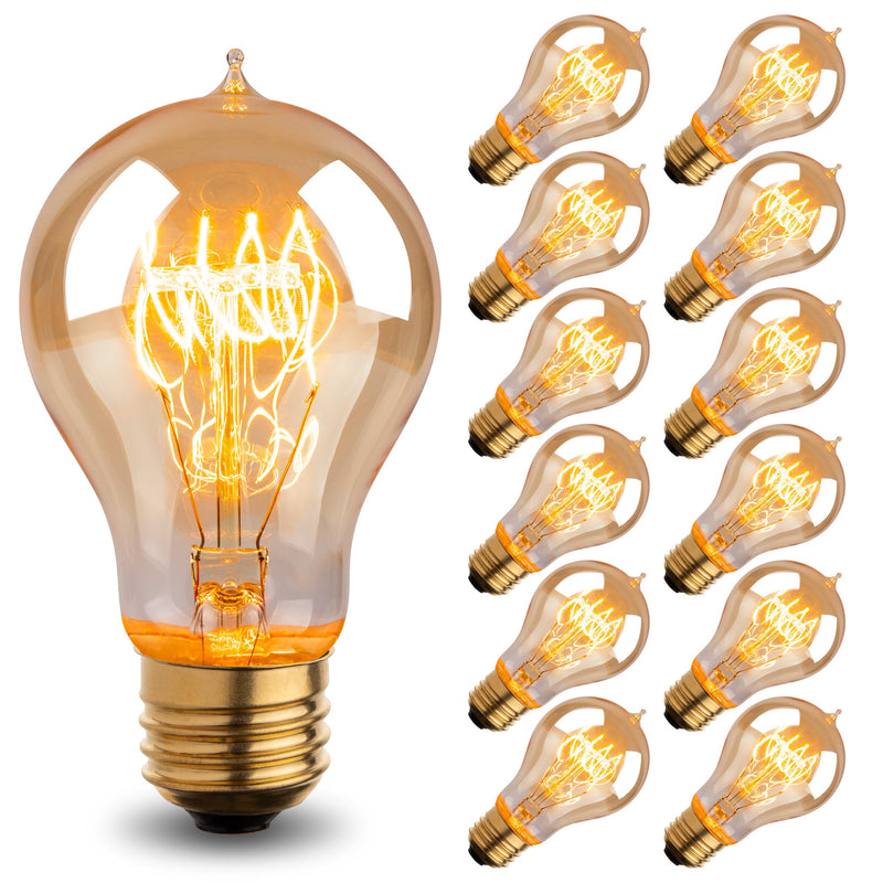 Warm Incandescent Light Bulbs 60 Watt,A19/A60 Vintage Style Edison Bulbs E26,Soft Yellow Light Bulbs,Amber Bulbs,Retro Light Bulb Old Fashioned,Halogen Dimmable Edison Bulb Squirrel Cage 12 Pack Amber Glass-2100k 12 Count (Pack of 1)