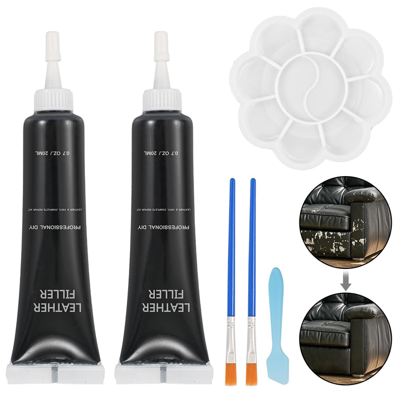Vinyl and Leather Repair Kit, Black Vinyl Repair kit for Car Interiors, Furniture, Couches,Shoes,Restore Leather Scratch, Tears & Burn Hole 2 Black Color