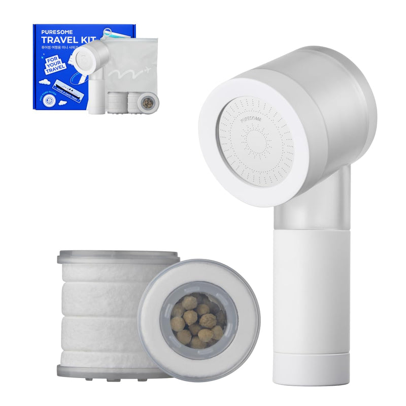 BODYLUV Puresome Travel Mini Shower Head Set with Pure Filter | Compact Portable Shower Kit with High-Pressure Spray, Chlorine & Calcium Reduction | Includes 2 Replacement Filters and Waterproof Pouch