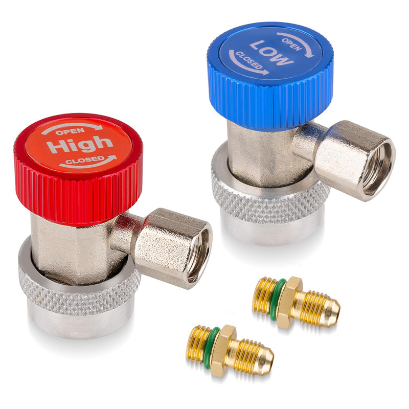 2PCS Superior Efficiency R134a Refrigerant Adapter and Hose Fittings, Automotive A/C High/Low Pressure Couplers for Maintenance and Refill