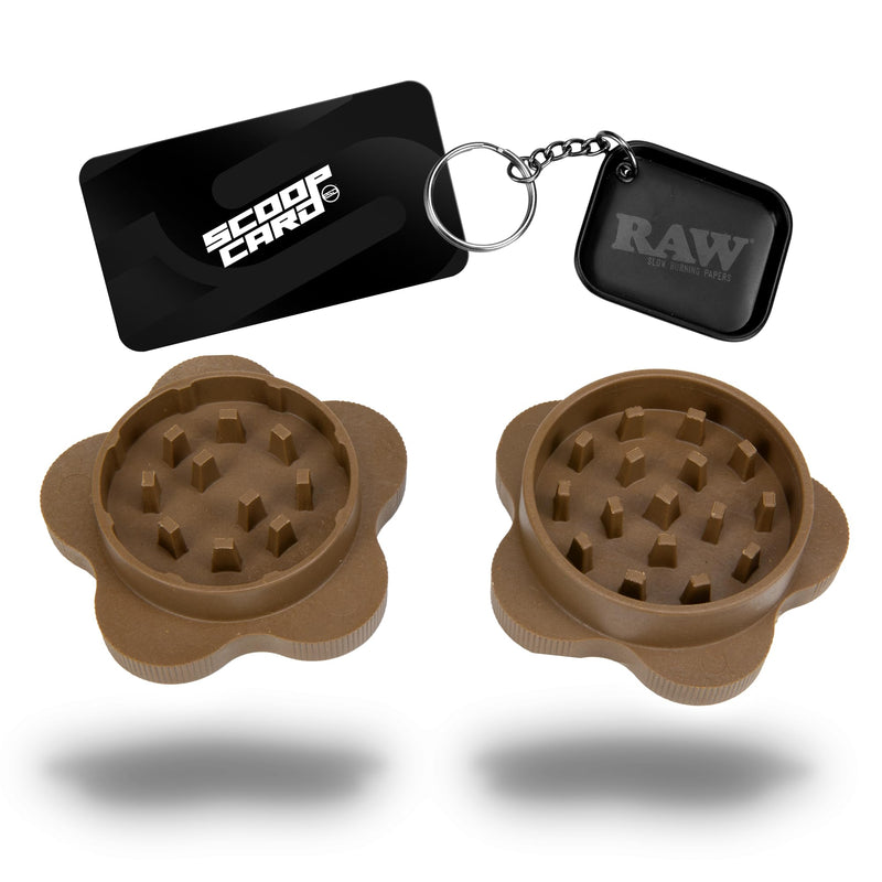 RAW Gripper Grinder - Spice Mill - Medium Grind V2 + RAW Tiny Matte Black Murder'd Tray KeyChain - Unique Collectible Brown