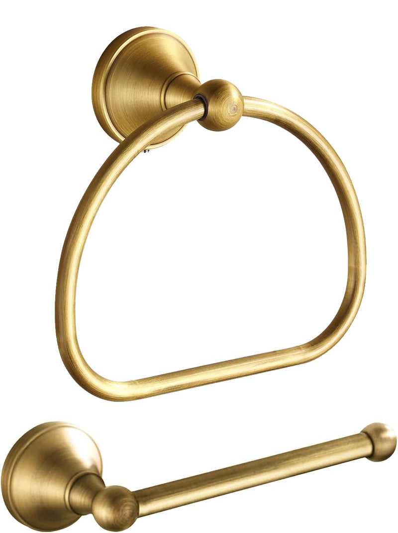 Antique Toilet Paper Holder Towel Ring,Brass Stainless Steel Hand Towel Holder Tissue Roll Holder,Hand Towel Holder Roll Paper Hanger Bathroom Hardware Wall Mounted Vintage 2 Pieces Brass 2