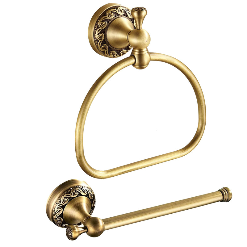 Antique Brass Toilet Paper Holder Towel Ring, Bathroom Hand Towel Holder Wall Mount Tissue Roll Holder,Semi-Circular Shape Hand Towel Holder Vintage Set 2 Pieces ﻿ Antique
