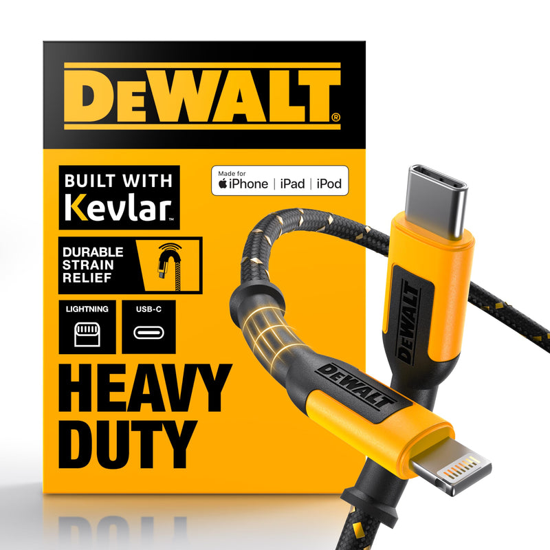 DEWALT Heavy Duty USB C to Lightning Cable [Apple MFi Certified] Durable iPhone Charger, Lightning Cables, Fast Charging iPhone Charger Cord Compatible w/iPhones 14/13/12/11 Pro Max iPad AirPods, 6FT 6 feet, 1-Pack