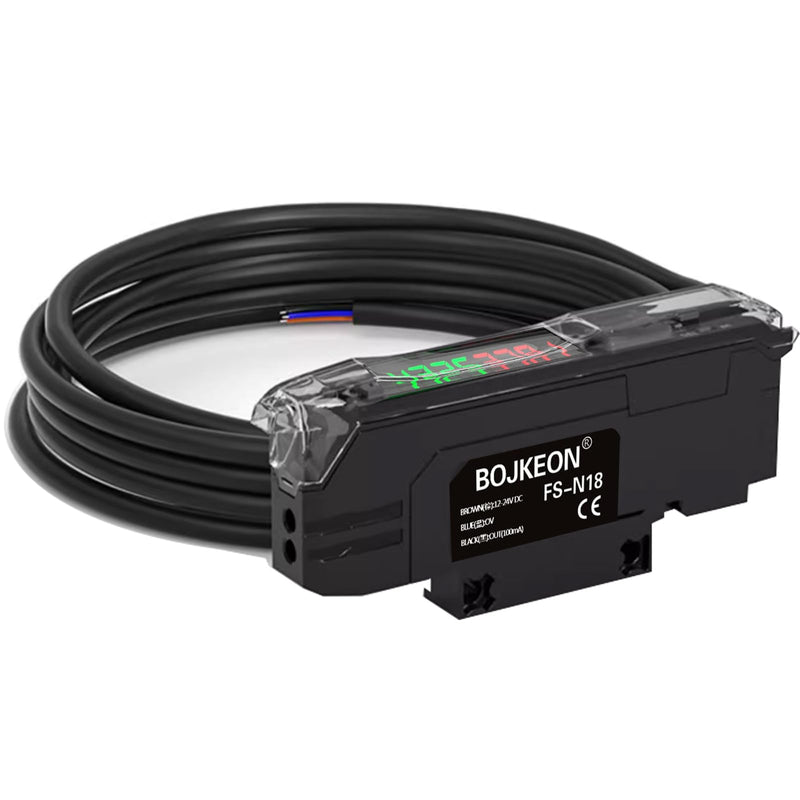 FS-N18 Fiber Optic Sensor,HD LED Dual Digital Display Optical Fiber Amplifier,Long-Distance Optical Communications Diffuse Induction Photoelectric Switch (English Instruction Manual) FS-N18 (NPN Outpot)