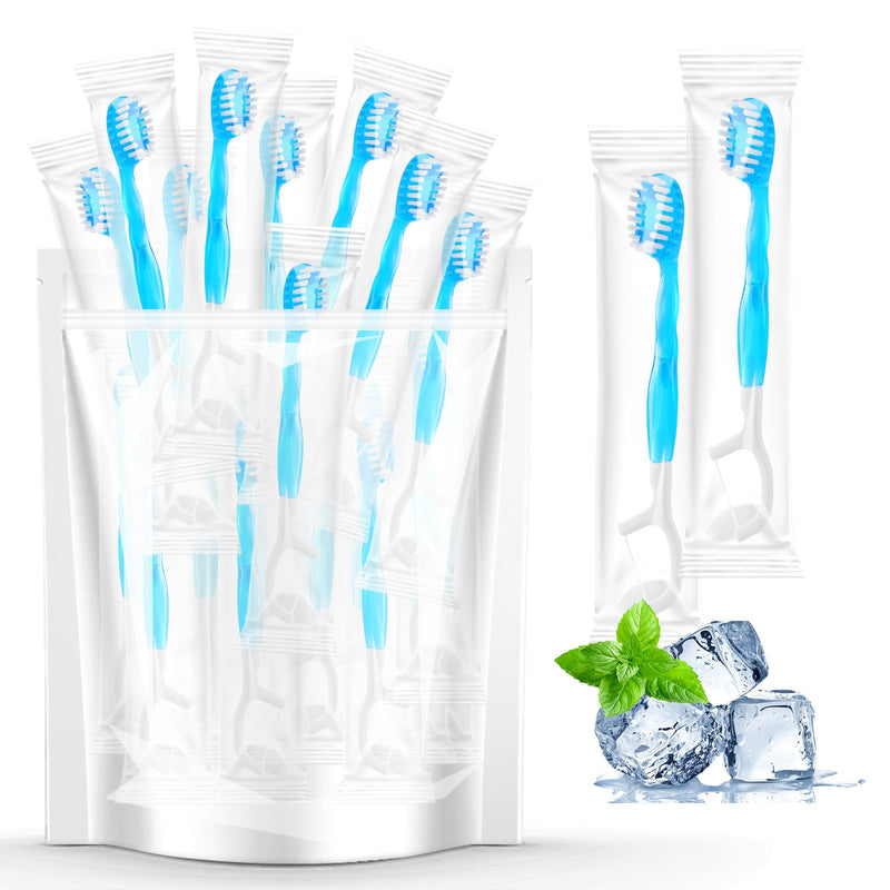 40 Individually Packaged Disposable Travel Toothbrushes with Fresh Beads, 5-in-1 Convenient Mini Disposable Toothbrush (Toothbrush + Fresh Beads + Tongue Scraper + Dental Floss + Pick) 1 Count (Pack of 40)