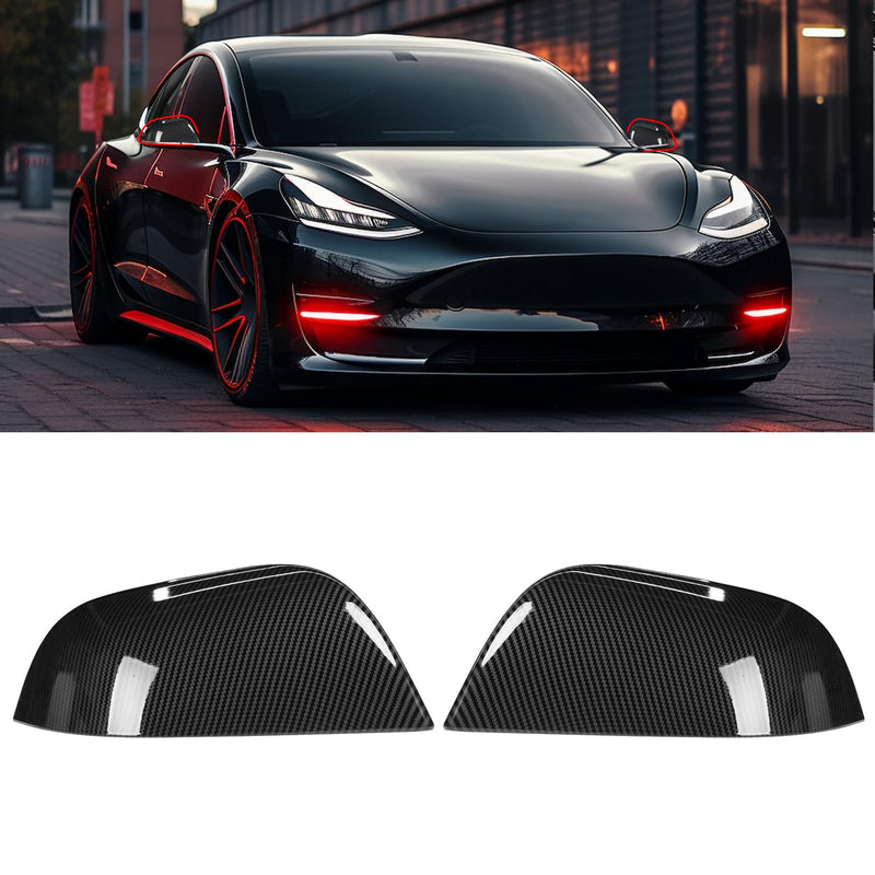 2PCS Compatible with Tesla Model 3 2017 2018 2019 2020 2021 2022 2023 2024 2025 Mirror Cover sticker, Left Driver Side & Right Passenger Side Model 3 Rear View Mirror Cap-Carbon Fiber M3 Pair Carbon Fiber