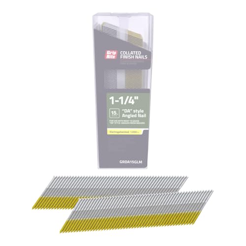 Grip-Rite 15-Gauge DA Style Angled Finish Nails - Electro-Galvanized Steel Nails for Interior Finishing Applications - 1-1/4" - 1000 Count - GRDA15GLM