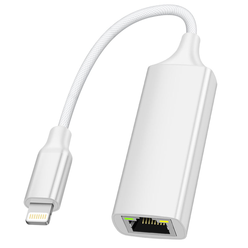 MFi Certified Ethernet Adapter Compatible with Lightning to RJ45 Ethernet LAN Network Adapter for i-Phone14/ 13/12/11/i-Pad/i-Pod, Plug and Play, Supports 100Mbps (Non-PoE) 7.8IN White