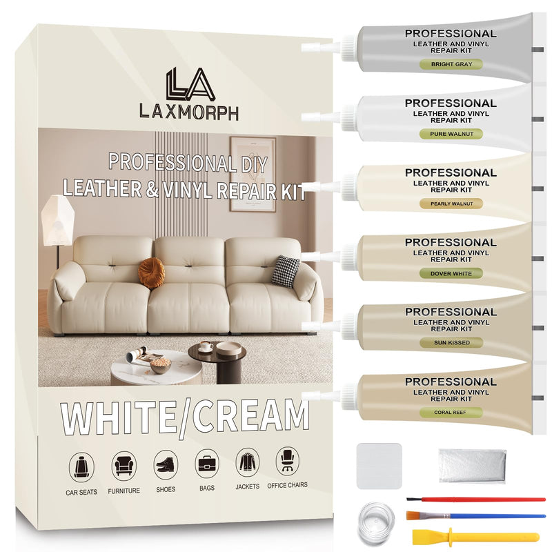 Leather Repair Kit for Furniture, Leather Vinyl Repair Kit for Car Interior,Couch, Jacket, and Purse - Fixes Tears, Burn Holes, and Scratches (Cream) Cream