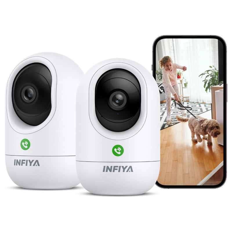 2K Security Camera Indoor-360 Cameras for Home Security and One-Tap Call, Elderly/Cat/Baby/Nanny, Motion Alert, Intelligent Tracking, 2.4GHz WiFi Only, Work with Alexa/Google Home, K7 2Pack 2.4G-2K-2pack