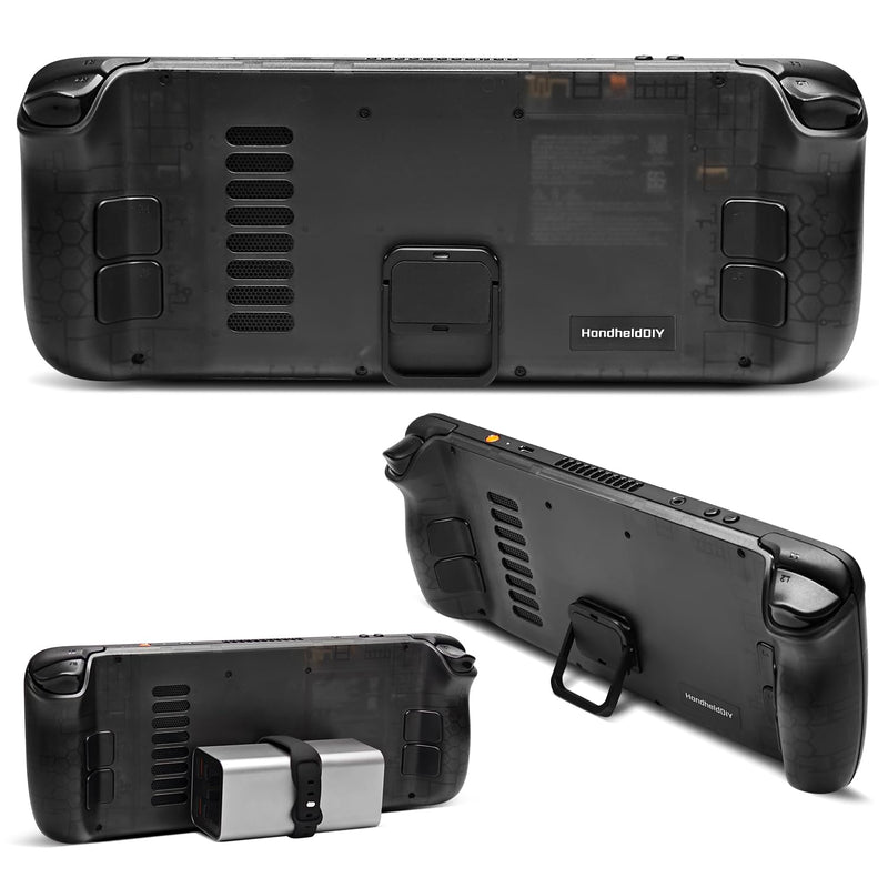 Cooling Modcase for Steam Deck LCD/OLED, Steam Deck Translucent Back Plate Accessories with Foldable Kickstand, Heat Management Shell Case, Easy Installation with Tools (Black)