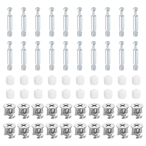 uxcell 45Set 15x14mm Furniture Cam Lock Fitting with 5.8x35mm Dowel Fasteners, 3-in-1 Metal Furniture Board Connecting Screws Bolts Assortment Kit for Cabinets Chairs Drawer 5.8 x 35mm 45