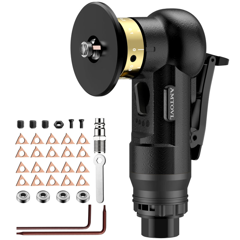 AMTOVL Pneumatic Chamfering Tool - Mini Air Chamfer Tool with 10 C-Angle & 10 R-Angle Blades, 45° 30000 RPM Chamfering Tool for Metal and Wood with 1/4" Air Inlet Black