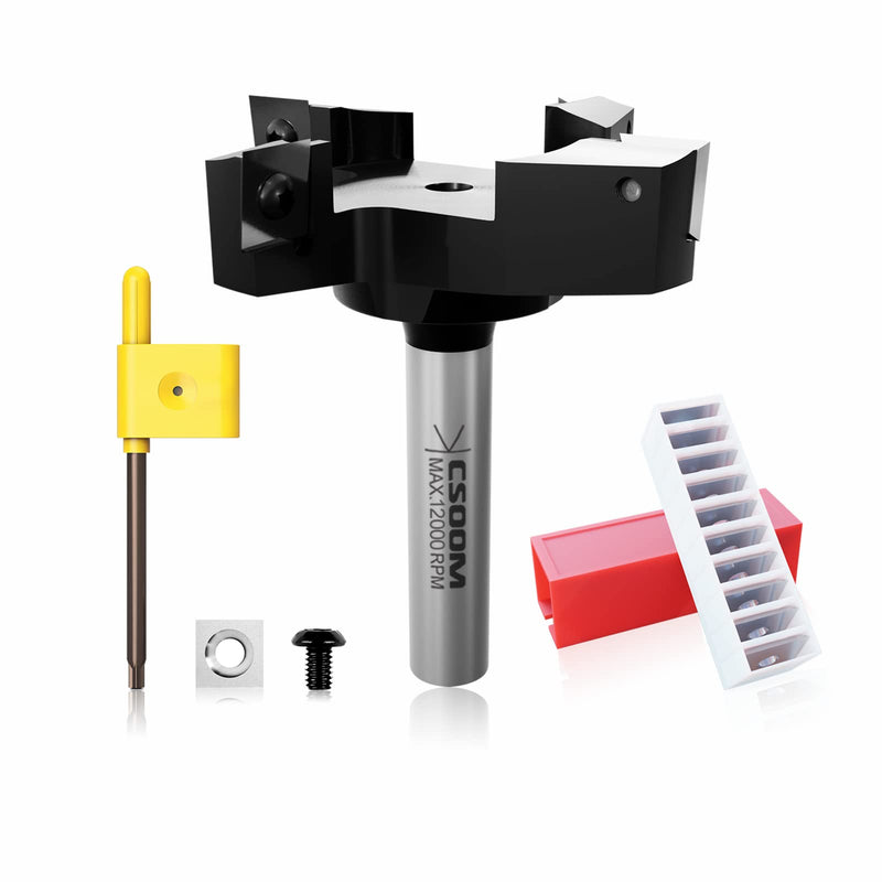 CSOOM CNC Spoilboard Surfacing Router Bit 1/2" Shank 3" Cutting Diameter,4 Wings Coated Carbide Insert Slab Flatting Router Planer Bit Wood Planing Bit Woodworking Tools 3" 4 wings