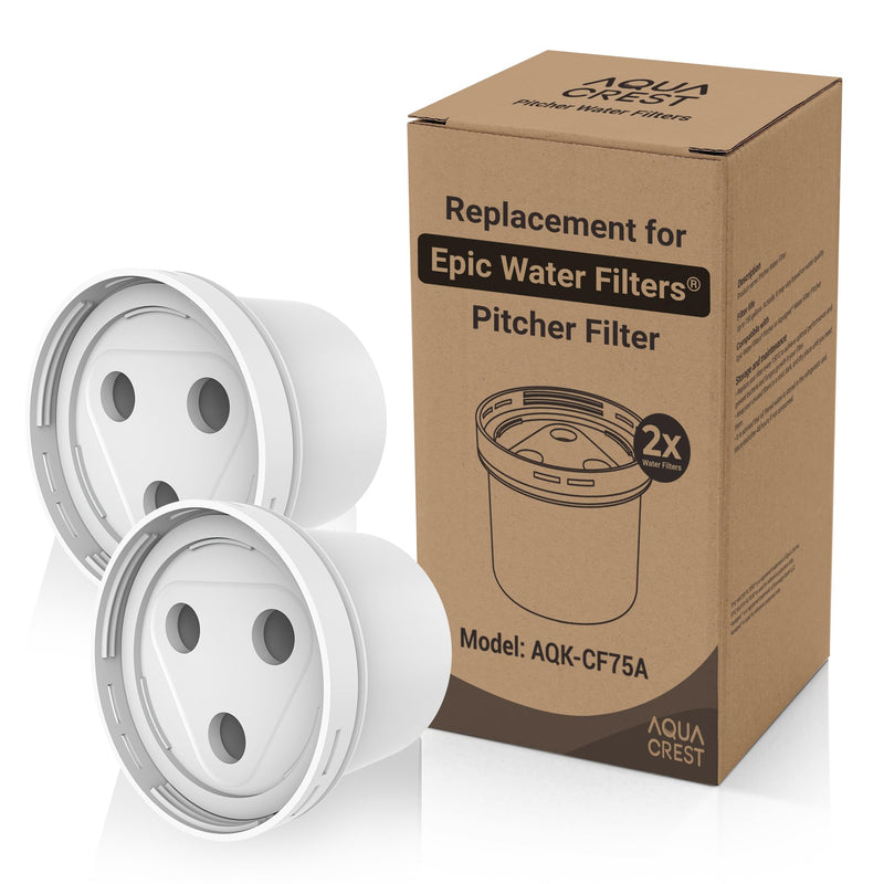 AQUA CREST CF75A Water Filter Compatible with All Epic Water Filters® Pitchers and Dispensers, Aquagear® Water Filter Pitchers, Reduce Chlorine, Odors, Rust, 150-Gallon Long-Life, BPA Free, 2 Pack