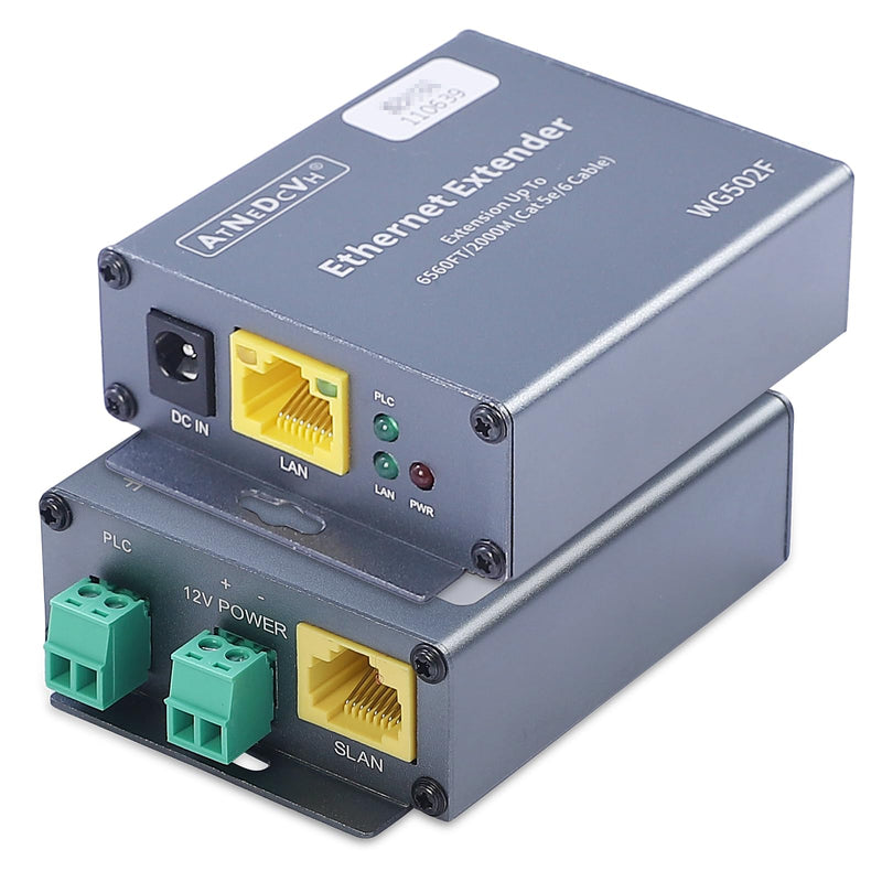 Ethernet Range Extender Repeater Kit, Ethernet LAN Range Extension Distance 6560FT 2000m Over Cat5e/6/6e RJ45 Network Cable - 3280FT 1000m Over Twisted Pair Cable UTP IP Extender Adapter WG502F