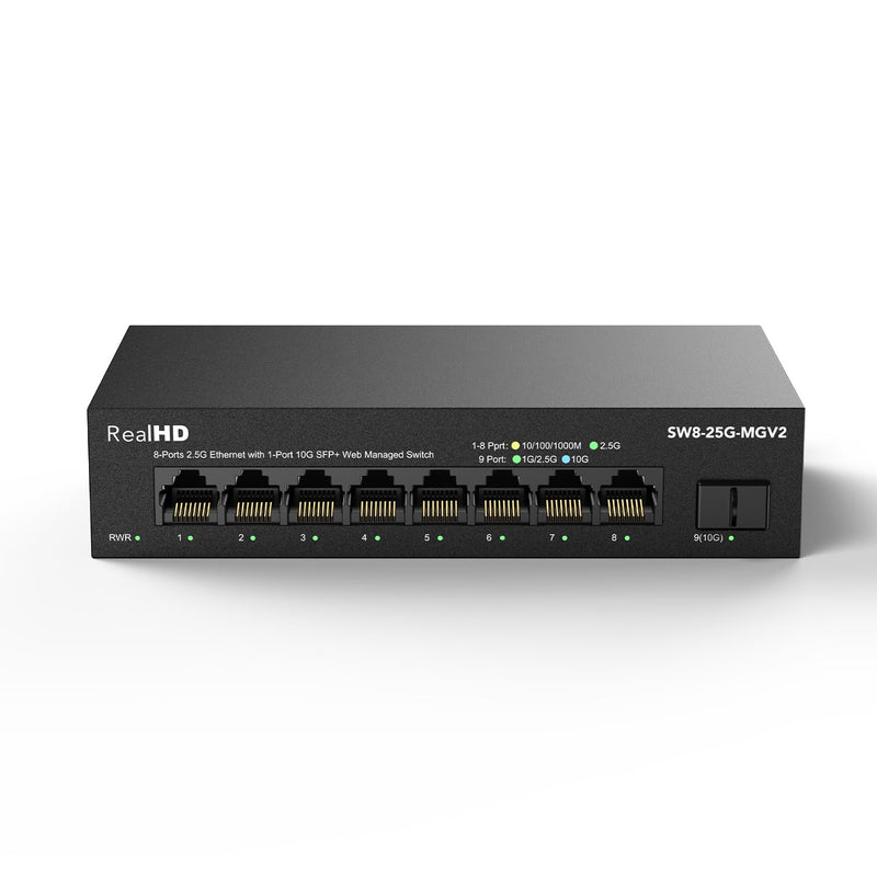 8 Port 2.5Gb Web Managed Ethernet Network Switch with 8 x 2.5 Gigabit | 1 x 10G SFP+ | Work with 10-100-1000Mbps Devices | 60G Bandwidth | Fanless Quiet Metal Internet Switch 8 Port 2.5GB Web Managed Switch