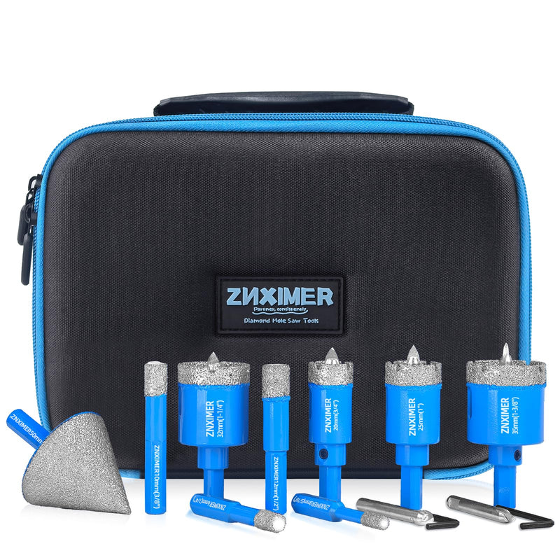 9-Piece Vacuum Brazed Diamond Hole Saw Kit with Pilot Bits | 6-50mm tile hole saw kit with pilot bits cuts clean holes wet or dry in tile, porcelain, ceramic, granite, marble and stone K7-6/8/10/12/20/25/32/35MM/2" 9