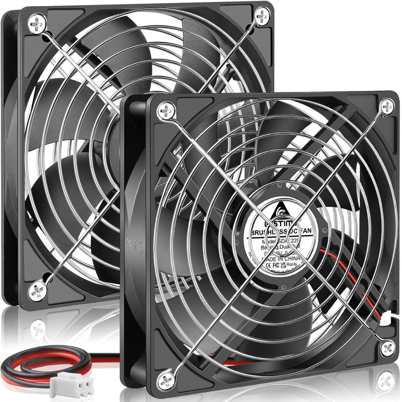 GDSTIME 120mm x 25mm 12V Fan 2 Pin Dual Ball Bearing, 5 Inch 12volt DC Brushless Cooling Computer Case Fan Replacement for Ice Maker/Power Supply, 2 Pack 120x25mm