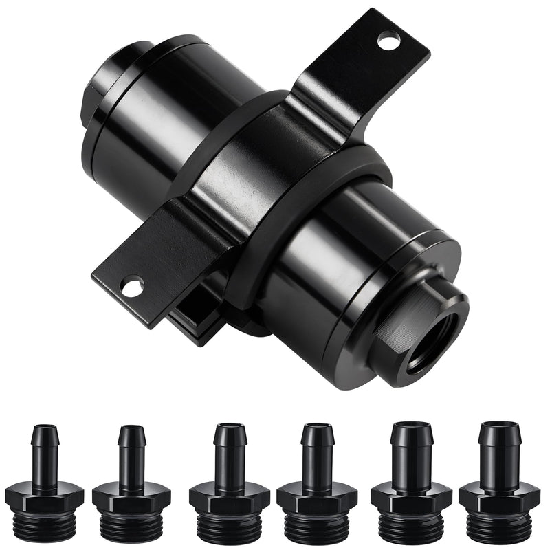 EVIL ENERGY Inline Fuel Filter 10 Micron with Barb 1/2", 3/8", 5/16" Fitting Adapter, Bracket Clamp 50MM Universal Aluminum Black for Gasoline, Diesel, Rubber Fuel Line