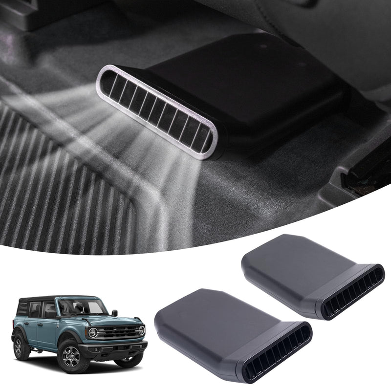 TOPINSTALL 2025 Plug-in Under Seat Vent Deflectors Compatible with 2021-2025 Ford Bronco 4 Doors, Cooler Summer Air Vent Extension for Rear Seat Passenger 2PCS (Fit for OEM & Regular Floor Mats)