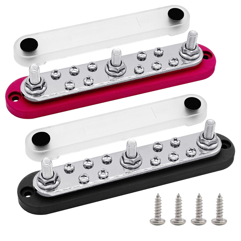 Ampper Power Distribution Block Bus Bar 12V, 3 x M8 (5/16") Studs & 10 x M4 (#8) Terminal Screws, 7" HD 200A Marine BusBar Battery Distribution Block W/Cover (Red & Black) Red & Black 3M8+10M4
