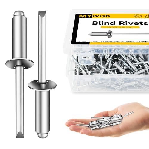 Mywish (100Pcs) 1/4" x 3/4" Blind Pop Rivets Aluminum Grip and Steel Mandrel Blind Rivets, Open End 1/4 Rivets for Metal Aluminum-Silver 1/4" x 3/4"