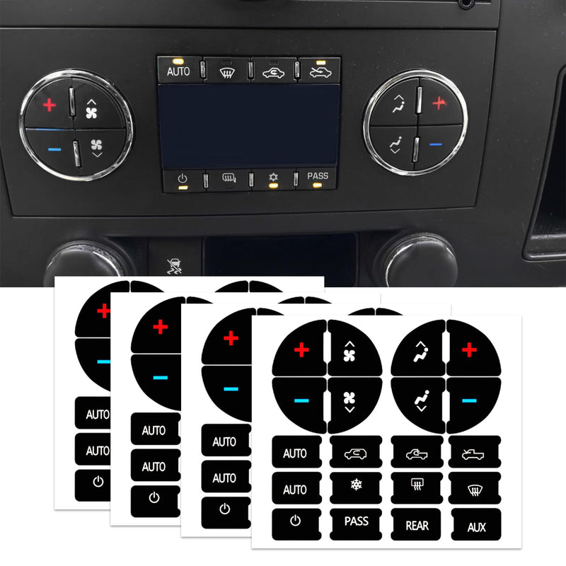 4PCS AC Dash Button Repair Kit, Automotive Dash Gauge Accents, Replacement AC Dash Button Sticker Repair Kit, Car SUV Accessories Automotive Decals for Fixing Ruined Faded A/C Control Buttons (4PCS) 4pcs