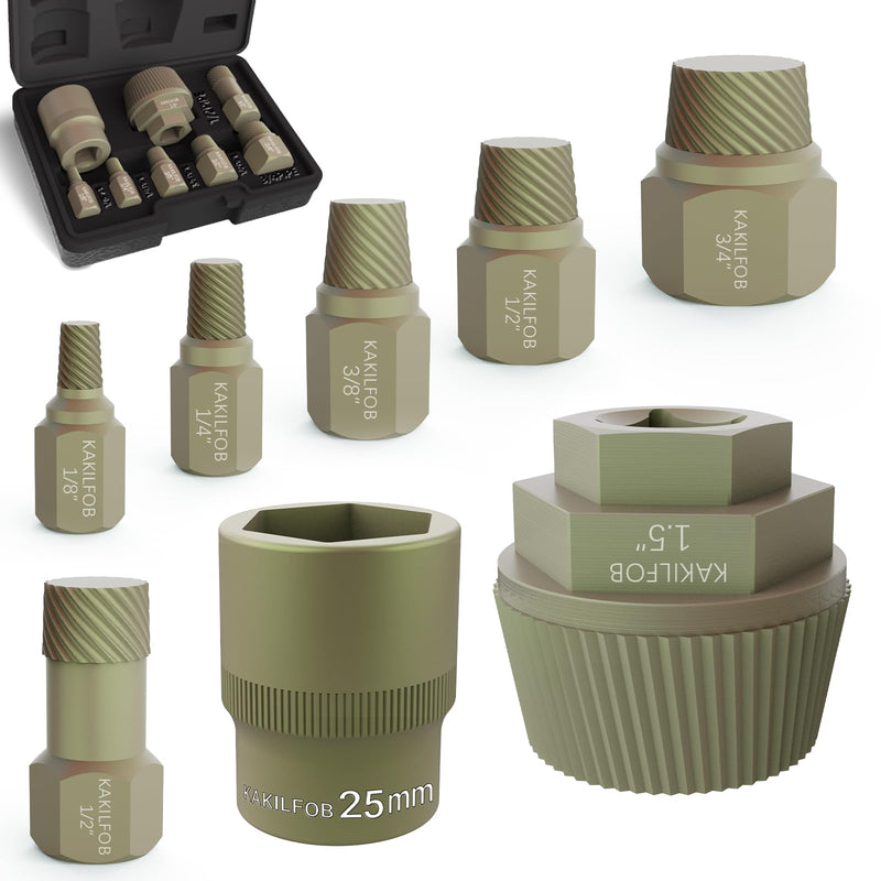 1.5'' Tub Drain Extractor, 8PCS Pipe Nipple Extractor Set with 1-inch Socket, Remove the Old, Broken, Stubborn, Rusted Drain Tub Bathtub Stopper, Strong Grab Plumbing with Storage Case 8 Pieces