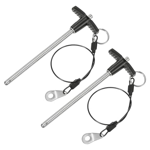 M METERXITY 2-Pack T Handle Lock Pins, 1/4"(6mm) Dia. 3-15/16"(100mm) Usage Length Push-Button Quick Release Locking Pins W Lanyard Cable for Speaker/Aviation/Gym/Machine [304 Stainless Steel] 1/4" x 3-15/16"