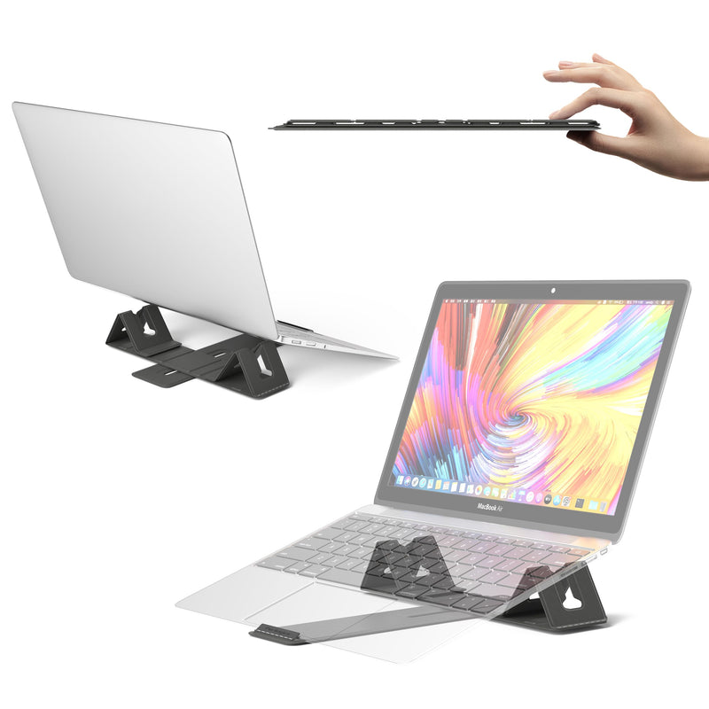 Magnetic Adjustable Travel Laptop Stand for Digital Nomads and Business Travelers. Compact, Foldable, and Ideal for Desk Use. Elevate Your Work Experience with Our Laptop Riser on the Go (Dark Gray) Dark Gray