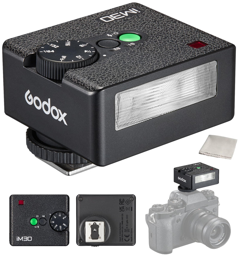 Godox iM30 Mini Flash Camera Flash, GN 15, 7 Power Levels, CCT 6500K±200K, IM 30 Mini Manual Flash Speedlite for Canon/Sony zv1/Sony zve10 /Ricoh gr3/Nikon/Fuji f1-230 Full-Power Flashes/3.6S Recycle