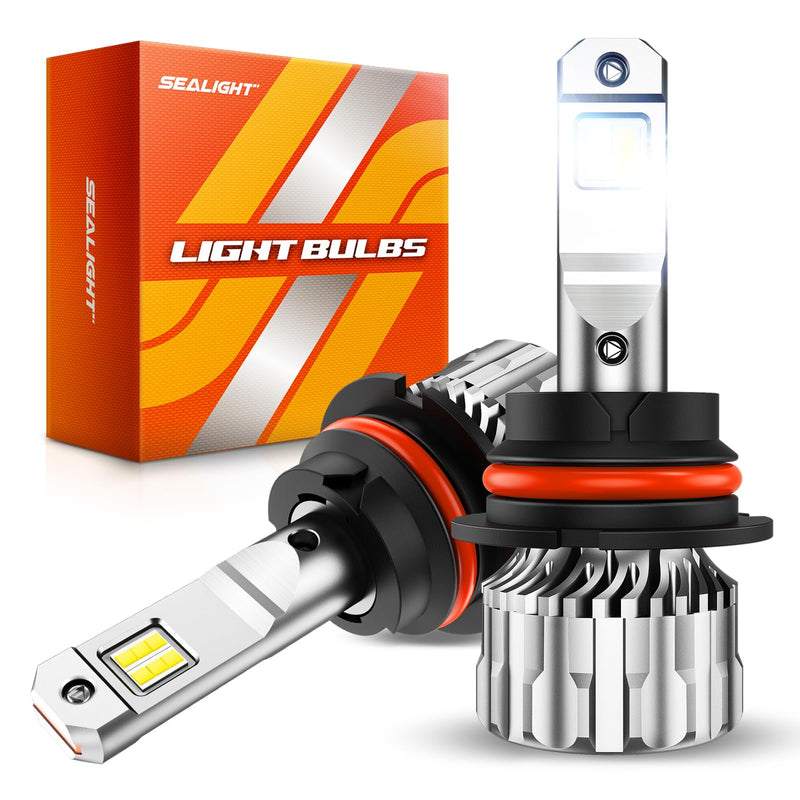 SEALIGHT 9004/HB1 LED Bulbs Hi/Low Beam, 36,000LM 800% Super Brighter, 6500K Cool White, 1:1 Halogen Size with Fan, Plug and Play, Canbus Ready Fog Light Bulbs, Powersports Accessory, Pack of 2 S6 9004