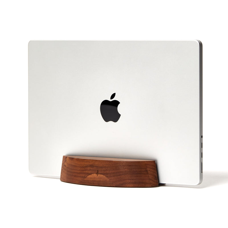 Nordik Adjustable Vertical Laptop Stand - Walnut - Premium Laptop Holder for Home Office, Software Engineers - Space Saving Desk Laptop Dock - Stable Non-Slip Wood Stand - MacBook Pro