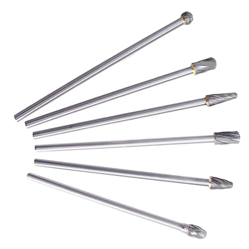 6Pcs Carbide Burr Set 150mm Length Carbide Burr 1/4 Inch Shank Rotary Aluminum Cut Burr Fit for Woodworking, Drilling, Metal Carving, Engraving, Polishing
