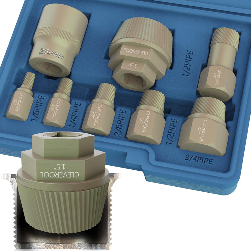1.5'' Tub Drain Extractor, 8PCS Pipe Nipple Extractor Set with 1-inch Socket, Remove the Old, Broken, Stubborn, Rusted Drain Tub Bathtub Remover, Strong Grab Plumbing Tools with Storage Case 8-piece