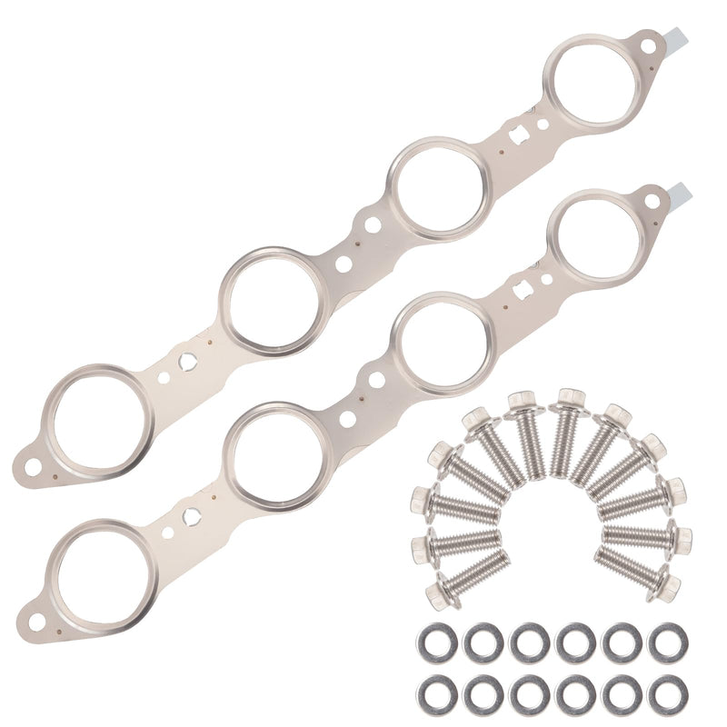 12617944 Exhaust Manifold Gasket Set Compatible with Silverado Sierra Suburban 1500 2500 HD Yukon CTS Escalade MLS LS LQ LM7 4.8L 5.3L 5.7L 6.0L 6.2L, Manifold Gaskets with Bolts