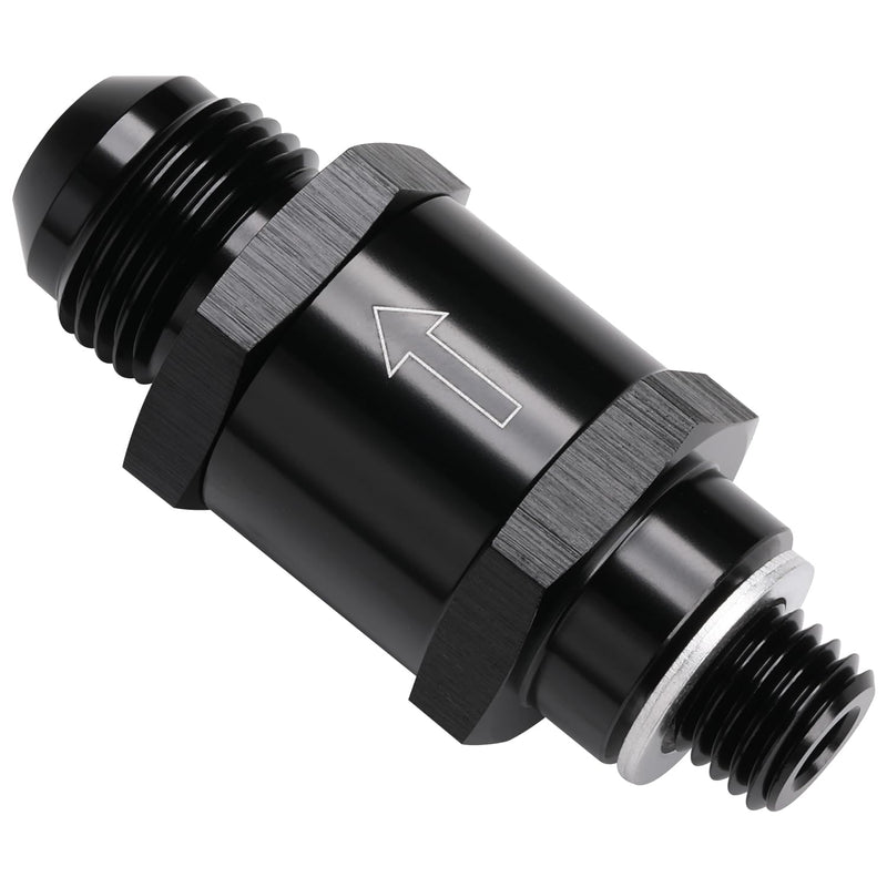 M12x1.5 Metric to 8AN Male Non Return One Way EFI Inline Check Valve Fitting Aluminum Black 8AN - M12x1.5
