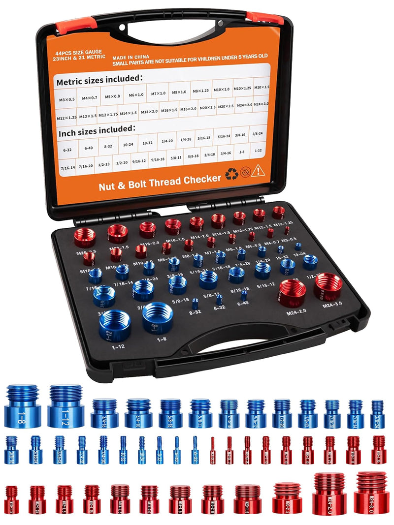 44pcs Nut and Bolt Thread Checker Inch & Metric Bolt and Nut Identifier Gauge Thread Checker Standard and Metric Suitable for Size Checker of Bolts or Nuts in Narrow Areas Black
