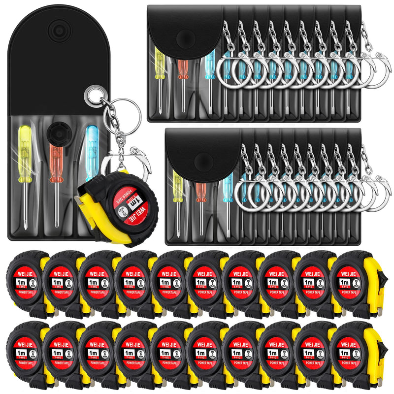 Jutom 40 Pcs Mini Tape Measure Keychain Bulk Mini Screwdriver Keychain Set Adult Tool Party Prize for Father's Men Gifts