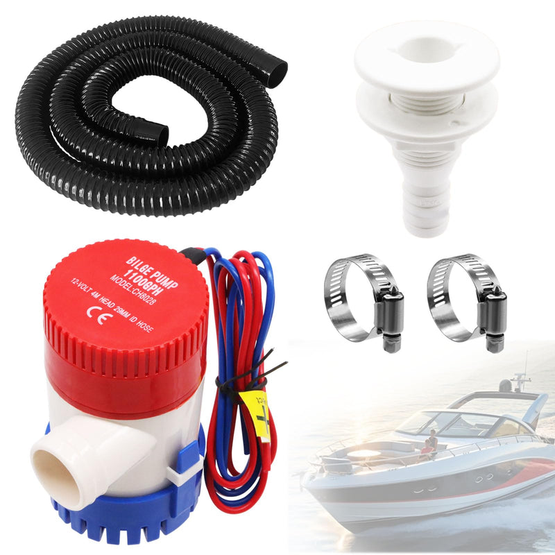 1-1/8 Inch Bilge Pump Hose Dia Plumbing Kit,Bilge Pump Installation Kit-12V 1100GPH Bilge Pumps,6 FT Premium Quality Kink-Free Flexible PVC Hose,1-1/8 Inch ABS Thru-Hull Fitting,2 Hose Clamps kit-2