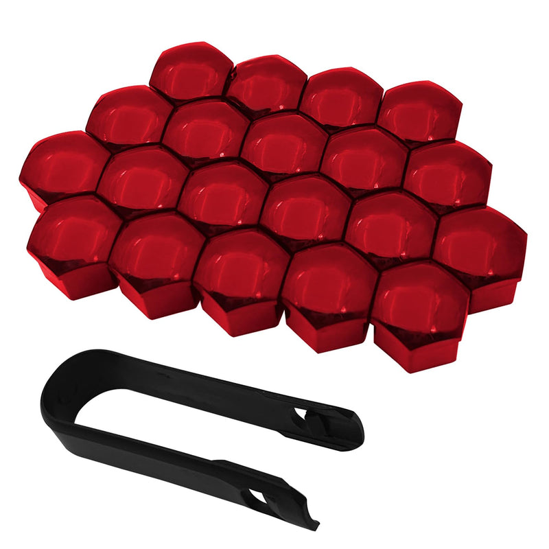 20PCS Lug Nut Covers, 21mm Hexagonal Nut Covers with Removal Tool, Car Wheel Nut Caps, Wheel Center Bolt Caps, Universal for Most Car Lug Nut Caps, Automotive Exterior Accessories (Red) red