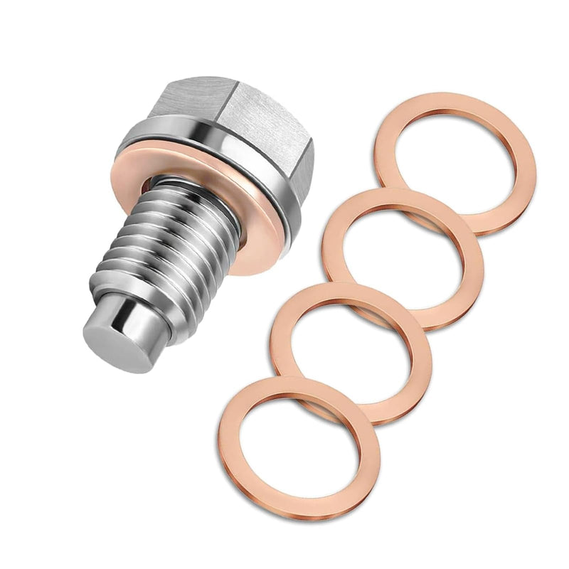 M14x1.5 Magnetic Oil Drain Plug, Magnetic Stainless Steel Oil Pan Drain Nut Bolt with 5PCS Copper Crush Washer Anti Leakage, Universal Leak-proof Replacement,Fits Most Cars,Motorcycles,Boats M14×1.5