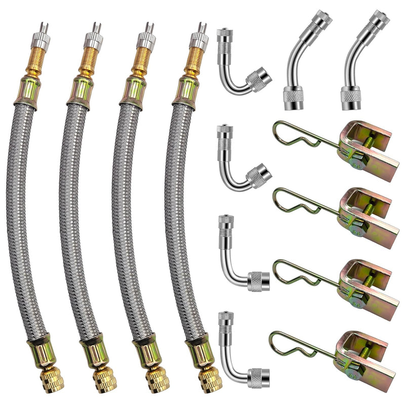 Valve Stem Extensions,4Pcs 7Inch/180mm Dual Flexible Stainless Steel Braided Valve Stem Extenders, 6 Pieces 45 90 135 Degree Brass Valve Stem Extender Tire for Most Cars Truck 4 Pack 7"/ 180 mm