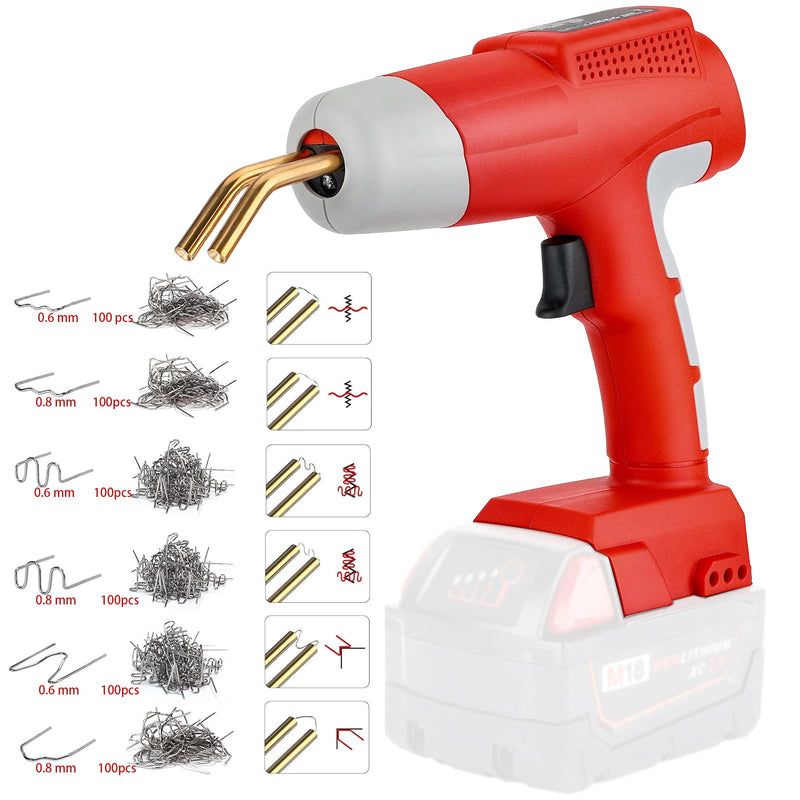 Cordless Plastic Welder Gun Compatible with Milwaukee M18 18V Battery with 600PCs Hot Staples Plastic Welding Kit for Car Bumper and other plastic Repairing(No Battery)