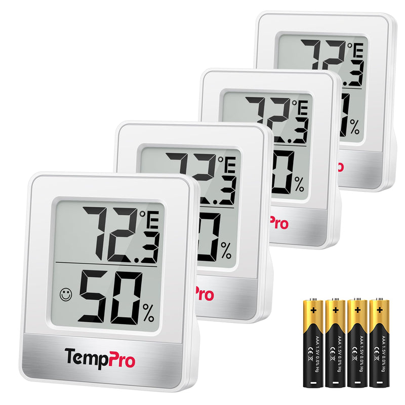 TempPro TP49 4 Pieces Digital Hygrometer Indoor Thermometer Humidity Meter Mini Hygrometer Thermometer with Temperature and Humidity Monitor Room Thermometer (Previously ThermoPro) Oyster White