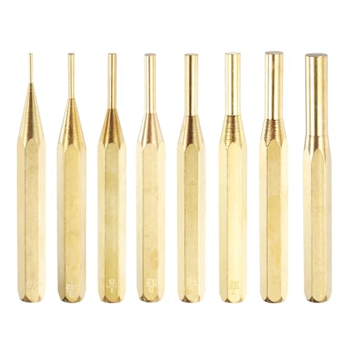 HARFINGTON 8pcs Brass Punch Set 1/16" 3/32" 1/8" 5/32" 3/16" 7/32" 1/4" 5/16" Non-marring Drive Pin Punch Cylindrical Alignment Punches for Watch Repair Jewelry and Craft