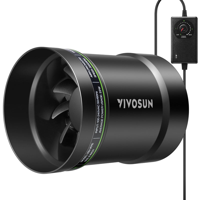 VIVOSUN 6" Inline Exhaust Fan & Speed Controller, Low Noise Workshop 345 CFM Duct Fan for HVAC Ventilation, Vent Booster Fan in Grow Tent, Basement, Bathroom, Kitchen, Attic, 3D Printer 6" Pro