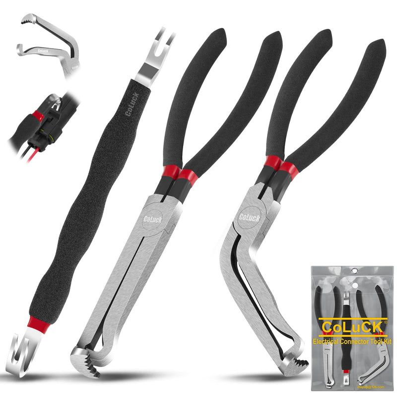 3Pcs Electrical Disconnect Pliers 37960,37980 Electrical Connector Disconnect Pliers, 60 Degree,Electrical Connector Separator 13120,Connector Removal Tool,Automotive Electrical Tools Straight and 60 Degree Black